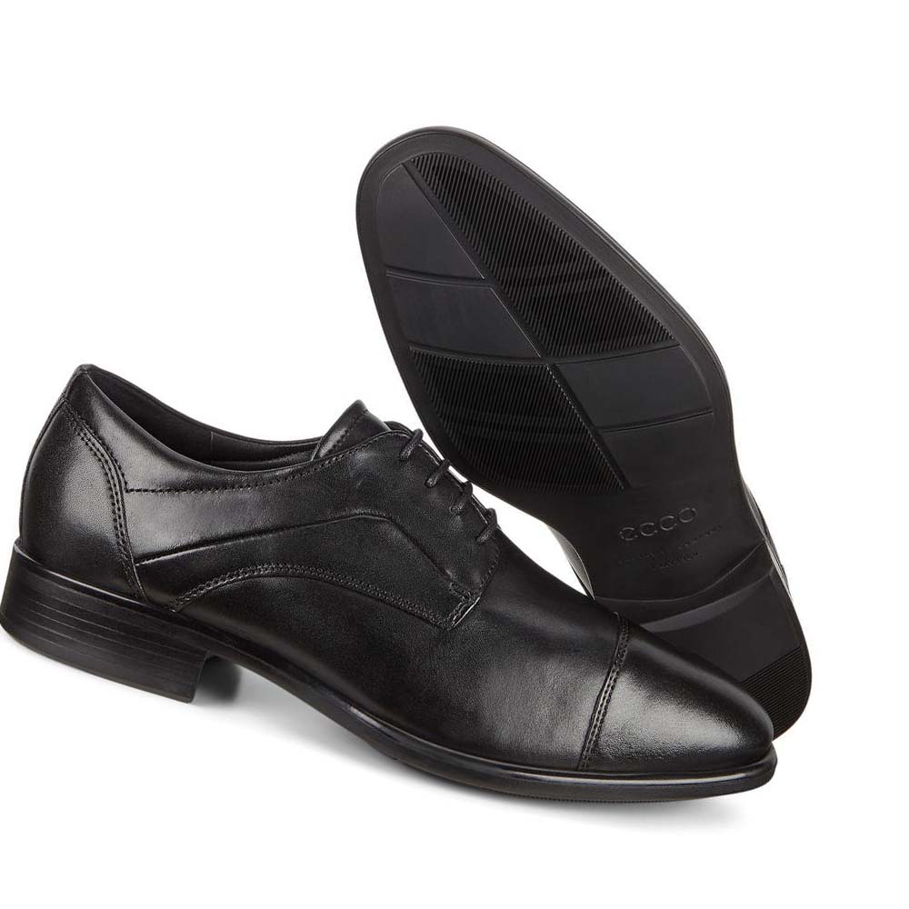 Men's Ecco Citytray Cap Toe Dress Shoes Black | Canada 508NWY